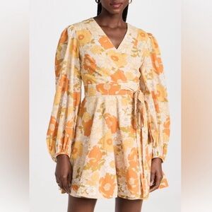 MILLE Nan Wrap Dress Retro Floral Midi Small NWT Boho Cotton Ruffle Tie Waist